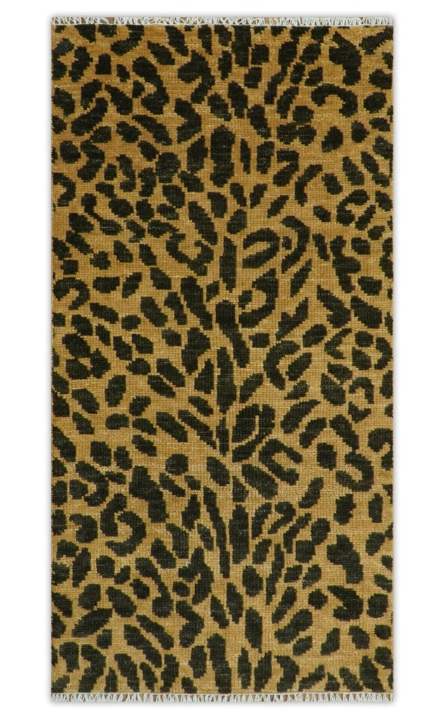 Golden-Brown and Charcoal Modern leopard Design Hand knotted multi Size wool area rug