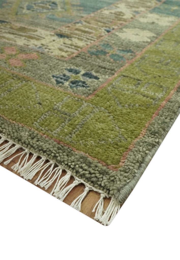 Green and Teal Traditional Hand Knotted 8x10 wool area rug
