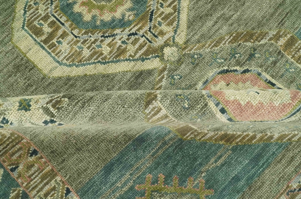 Green and Teal Traditional Hand Knotted 8x10 wool area rug