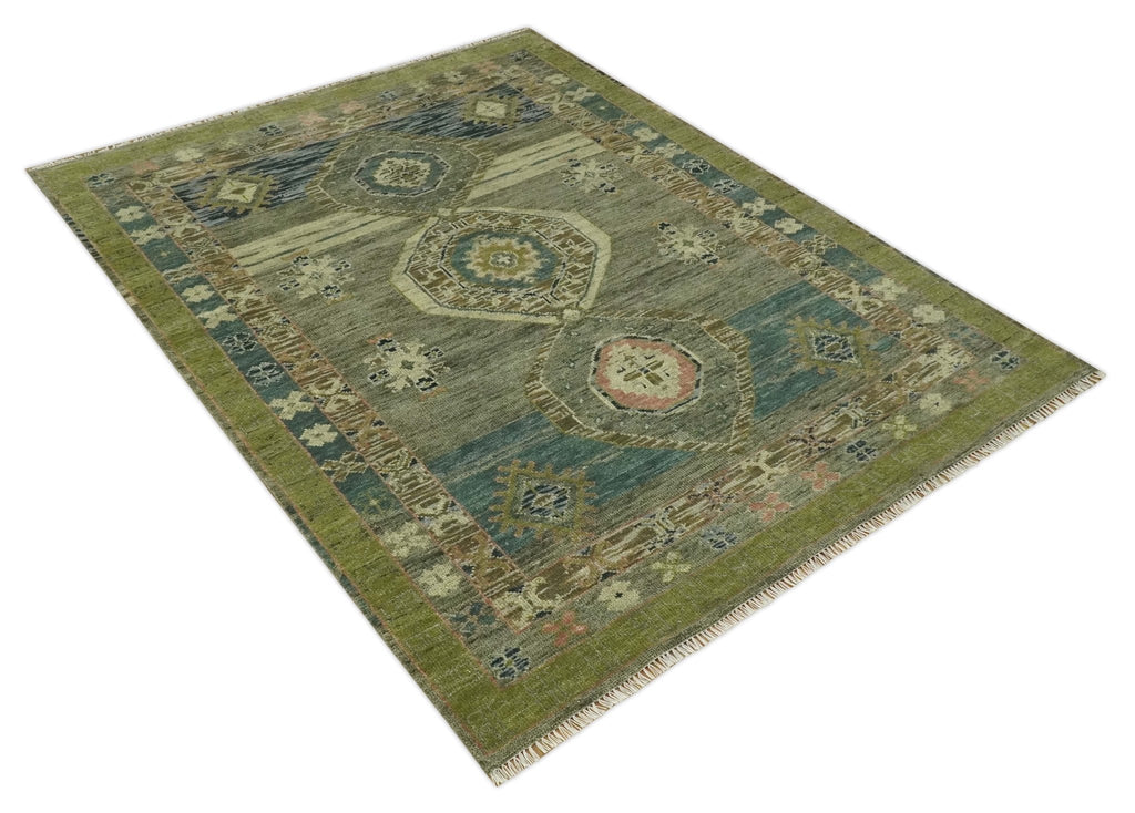 Green and Teal Traditional Hand Knotted 8x10 wool area rug