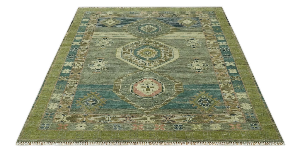 Green and Teal Traditional Hand Knotted 8x10 wool area rug