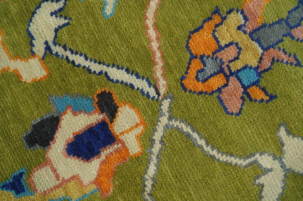 Green, Gray and Peach Vibrant Colorful Hand knotted Traditional Oushak 8x10 and 9x12 wool Area Rug