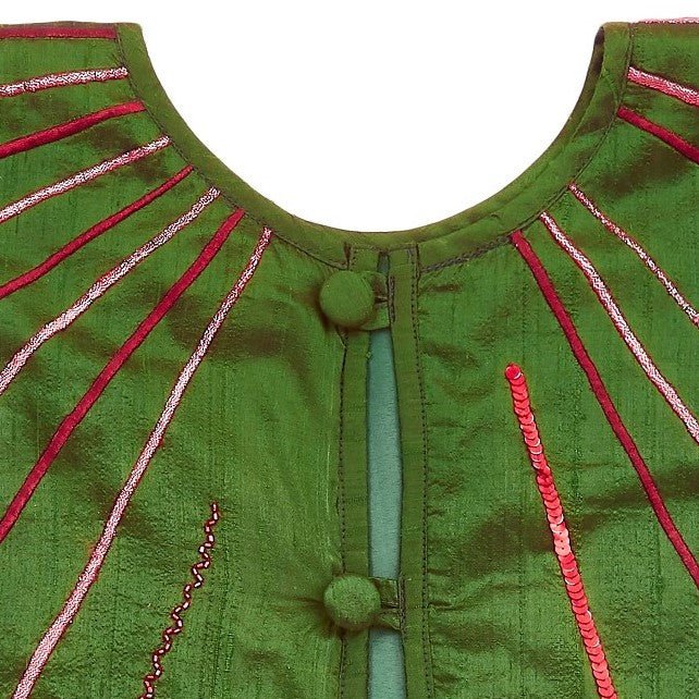 Hand Beaded Starburst Green Silk Christmas Tree Skirt 60" Arcadia Home