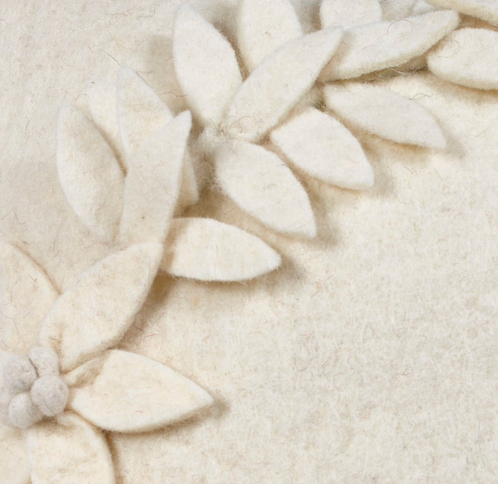 Hand Felted Wool Christmas Pillow –Cream Wreath – 20" Arcadia Home