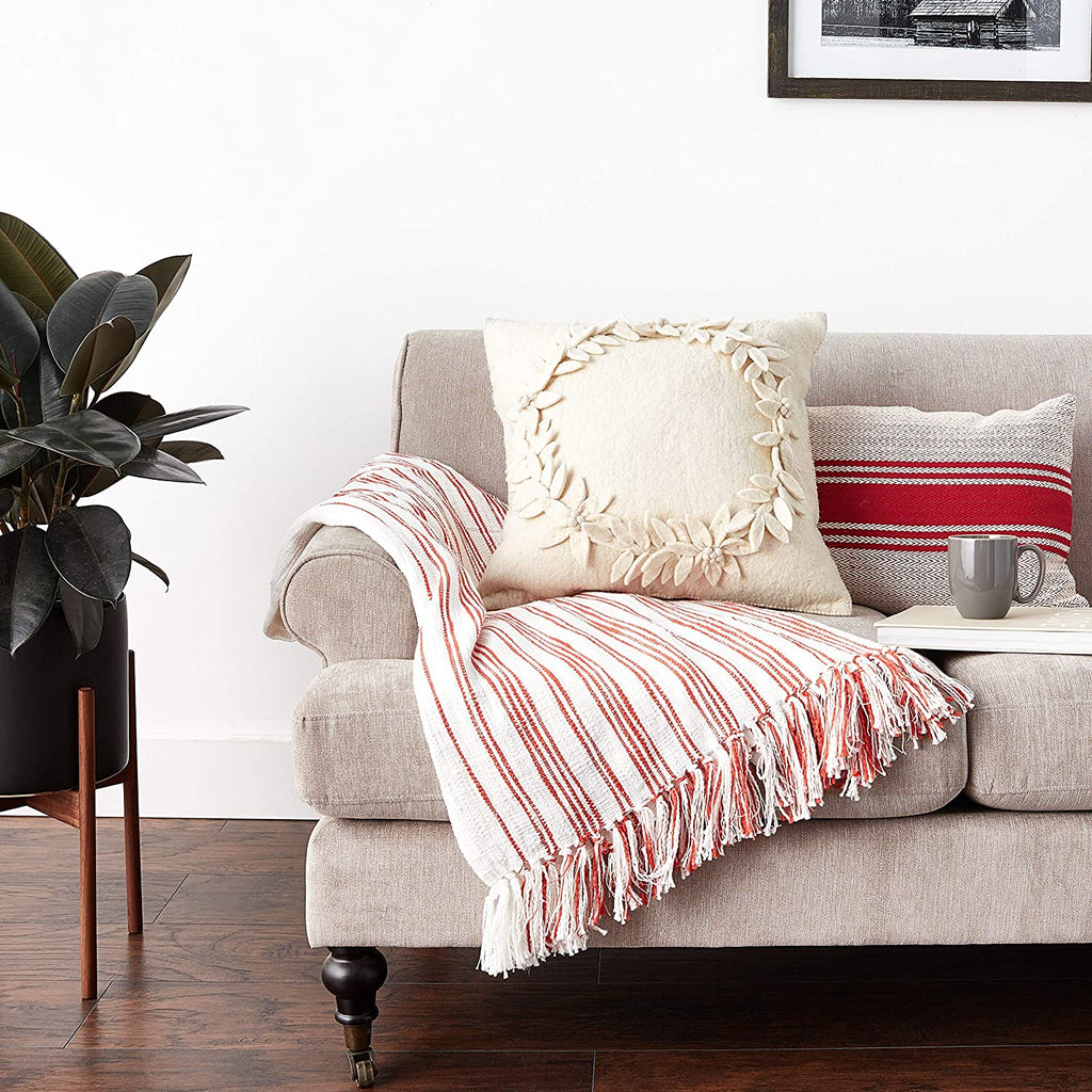 Hand Felted Wool Christmas Pillow –Cream Wreath – 20" Arcadia Home