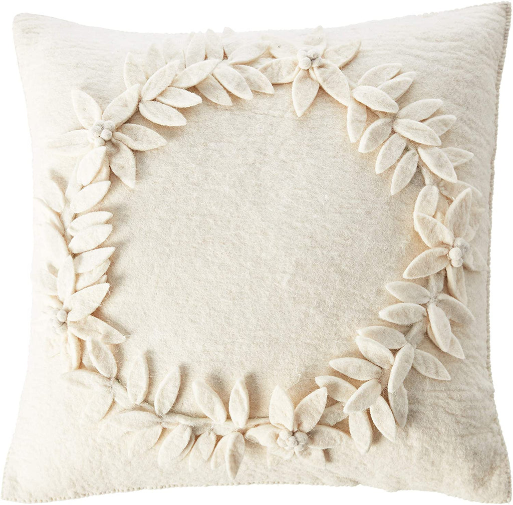 Hand Felted Wool Christmas Pillow –Cream Wreath – 20" Arcadia Home