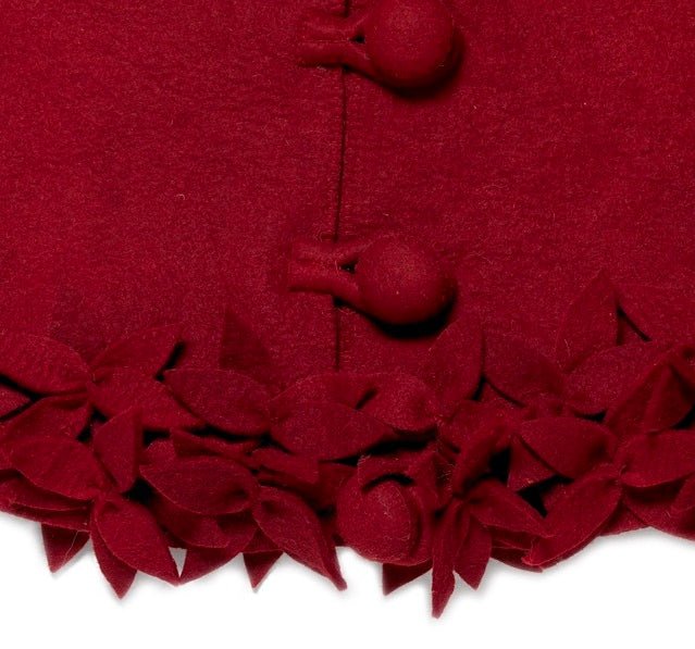 Hand Felted Wool Overlapping Flowers Border Maroon Christmas Tree Skirt 64"/72" Arcadia Home