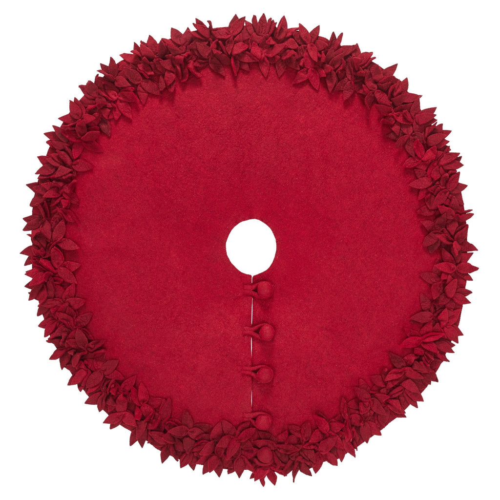 Hand Felted Wool Overlapping Flowers Border Maroon Christmas Tree Skirt 64"/72" Arcadia Home