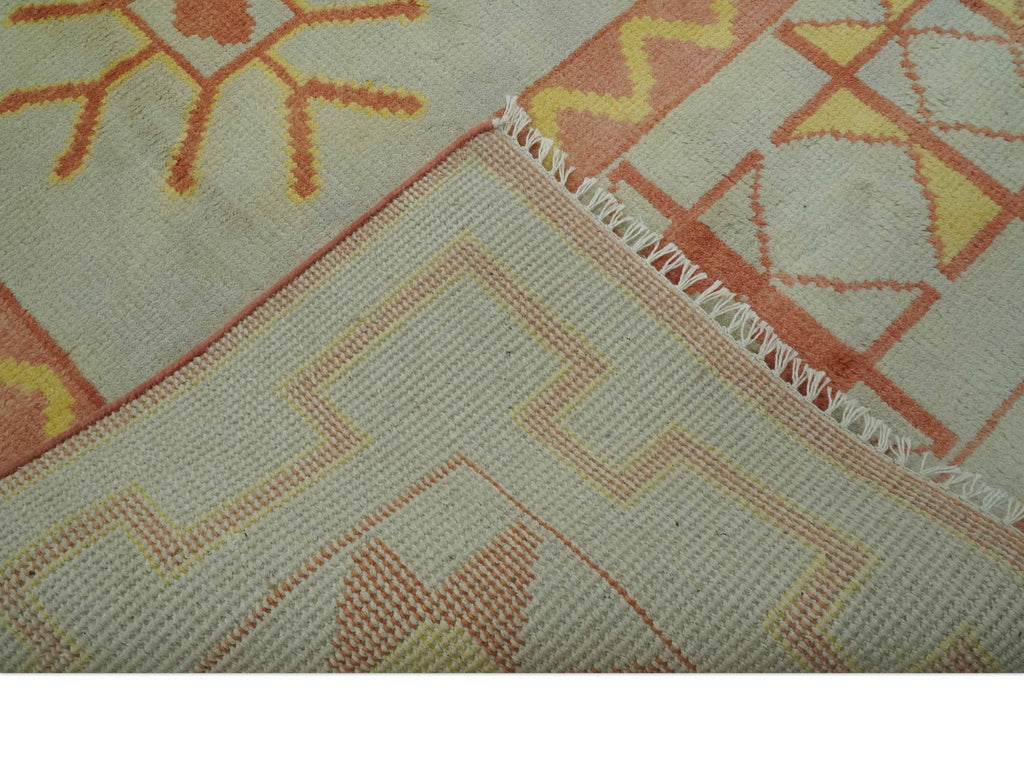 Hand Knotted 8x10 Silver, Peach and Mustard Southwestern wool area rug