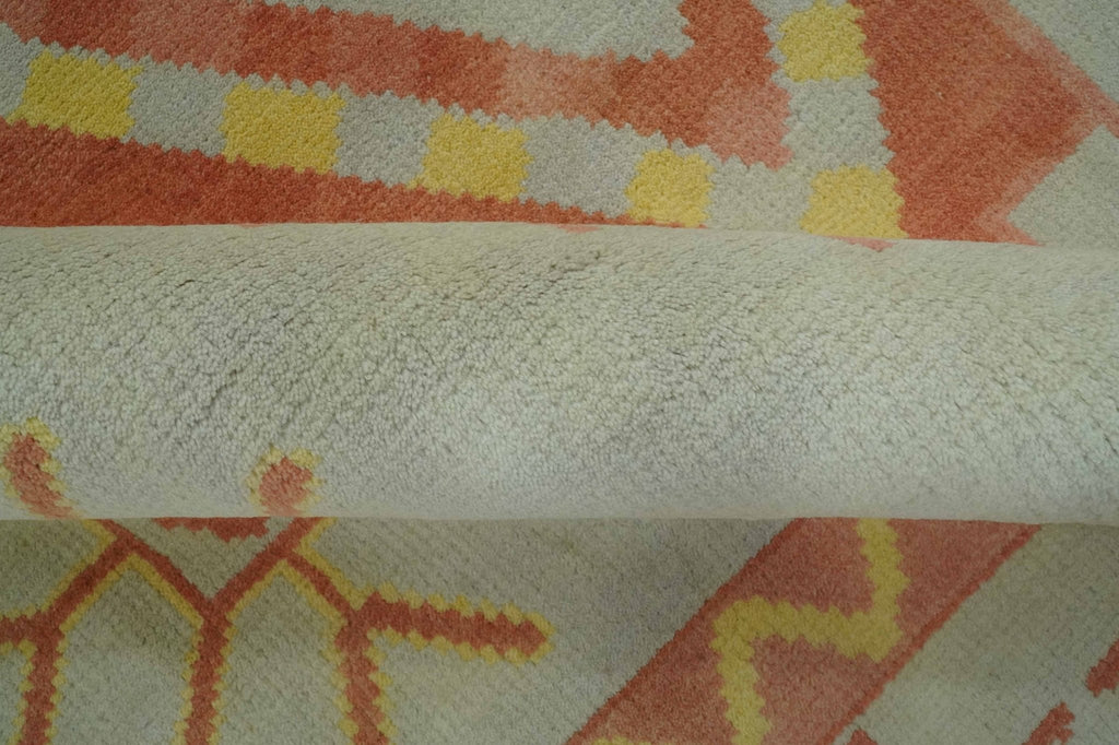 Hand Knotted 8x10 Silver, Peach and Mustard Southwestern wool area rug