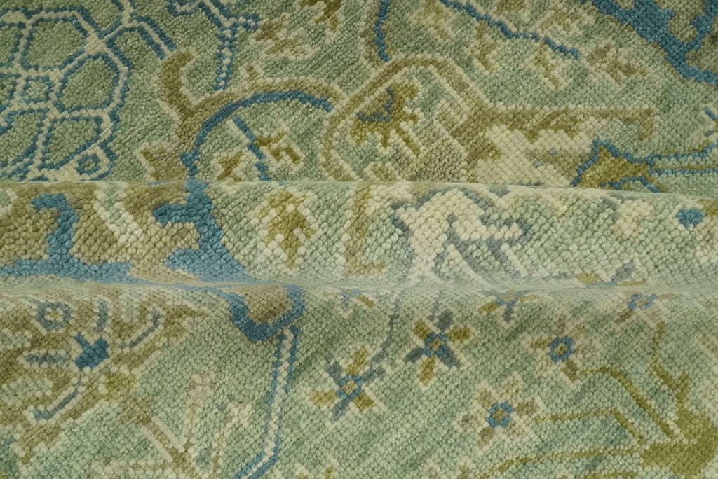 Hand Knotted Green, Olive and Teal Traditional Dragon Oushak Design 8x10 wool rug
