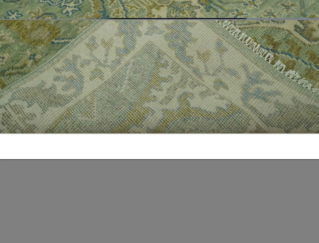 Hand Knotted Green, Olive and Teal Traditional Dragon Oushak Design 8x10 wool rug