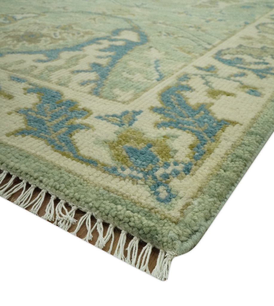 Hand Knotted Green, Olive and Teal Traditional Dragon Oushak Design 8x10 wool rug