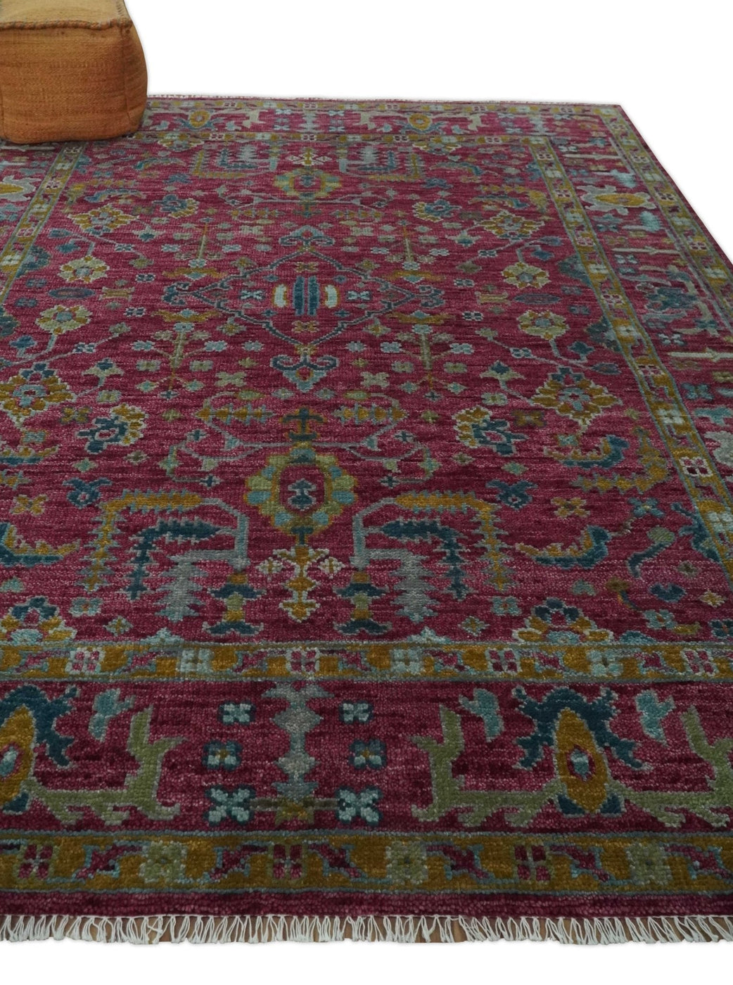 Maroon Patterned Rug Hand Knotted Maroon and Gold Traditional Antique Style Wool Area Rug ...