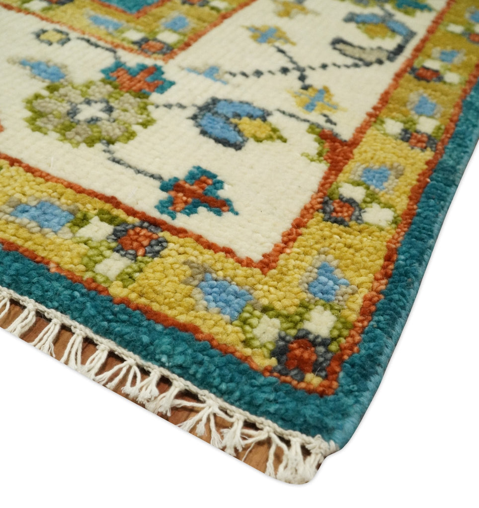 Hand Knotted Teal Blue and Ivory Tree of Life Traditional Vintage Style Wool Rug