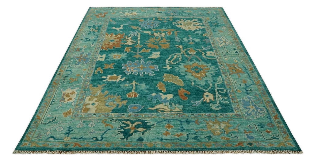 Hand Knotted Teal Traditional Oushak 9x12 wool area rug