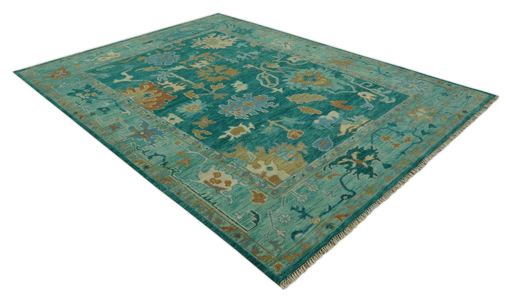 Hand Knotted Teal Traditional Oushak 9x12 wool area rug