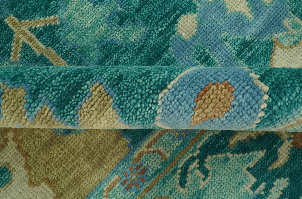 Hand Knotted Teal Traditional Oushak 9x12 wool area rug
