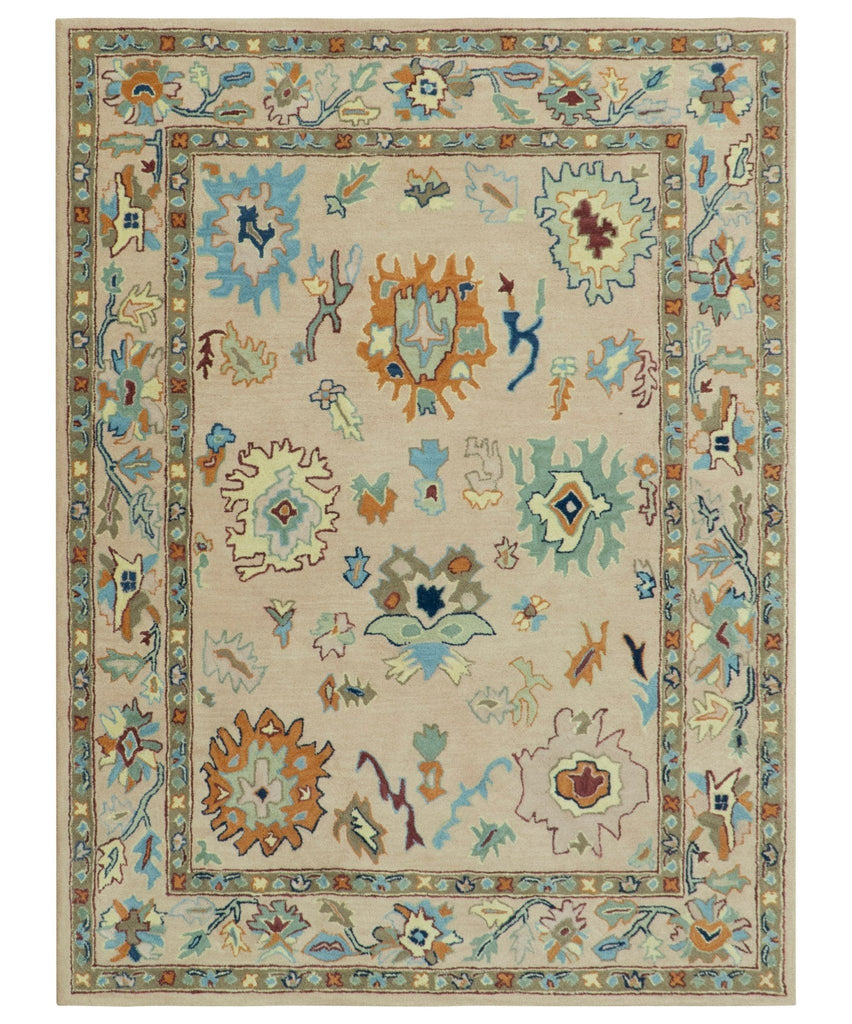 Hand Tufted Pink Peach and Gold Modern Colorful Oushak Rug, Kids, Living Room and Bedroom Rug | TRD6461