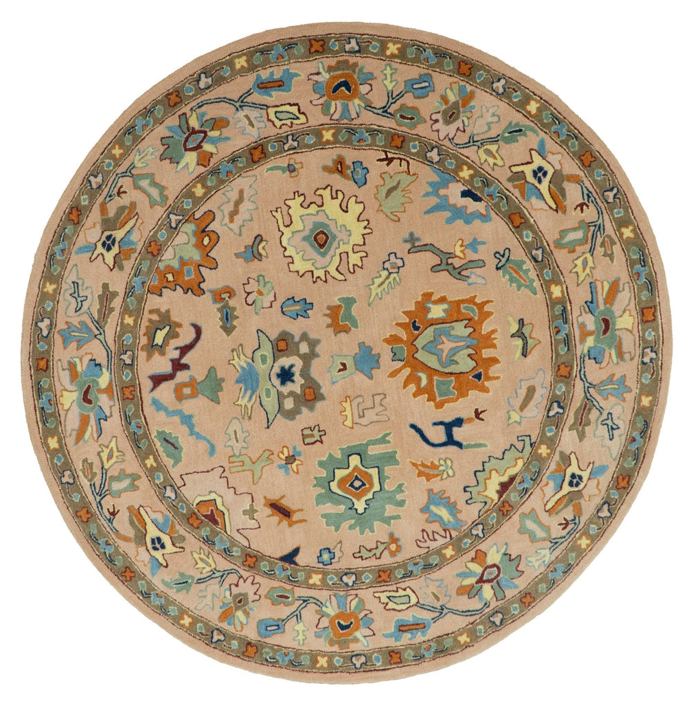 Hand Tufted Pink Peach and Gold Modern Colorful Oushak Rug, Kids, Living Room and Bedroom Rug | TRD6461