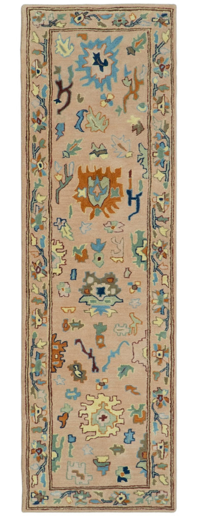 Hand Tufted Pink Peach and Gold Modern Colorful Oushak Rug, Kids, Living Room and Bedroom Rug | TRD6461