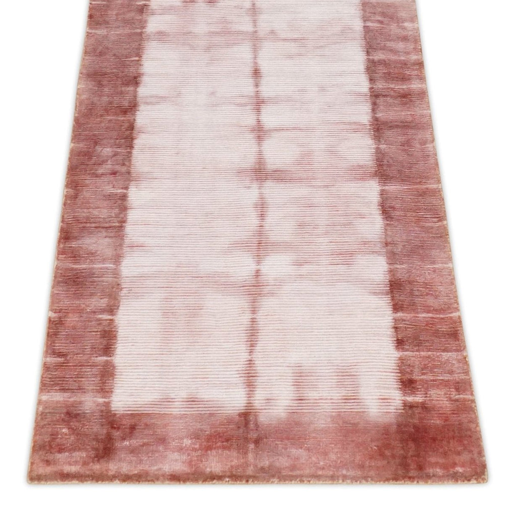 Hand Woven Silver ,Pink and Peach Abstract Art Silk Runner | KNT7