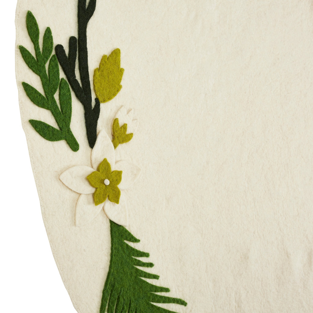 Handmade Christmas Tree Skirt Felt - Greenery Border Cream - 36"/60"/72" Arcadia Home