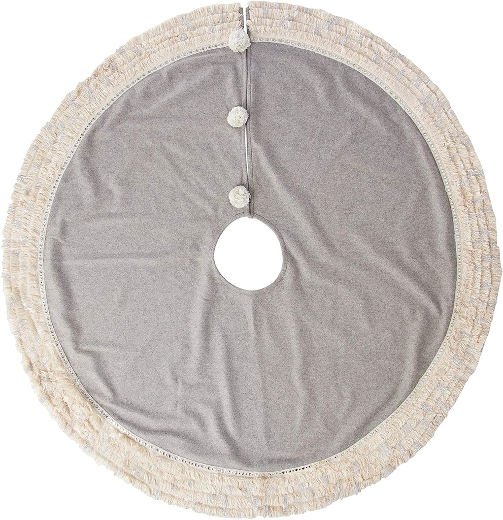 Handmade Gray Fringe Border Wool Christmas Tree Skirt 60" Arcadia Home