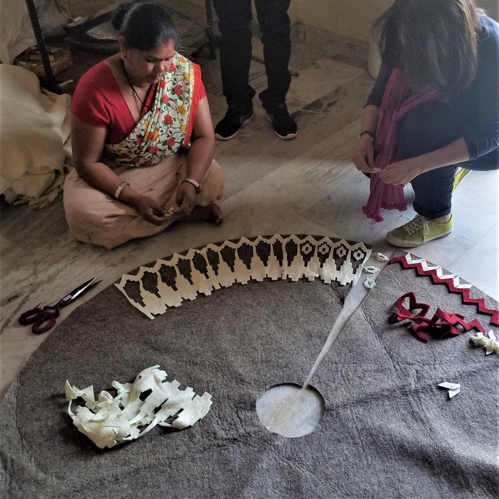 Handmade Felt Scandinavian Design Gray Christmas Tree Skirt 60" Arcadia Home