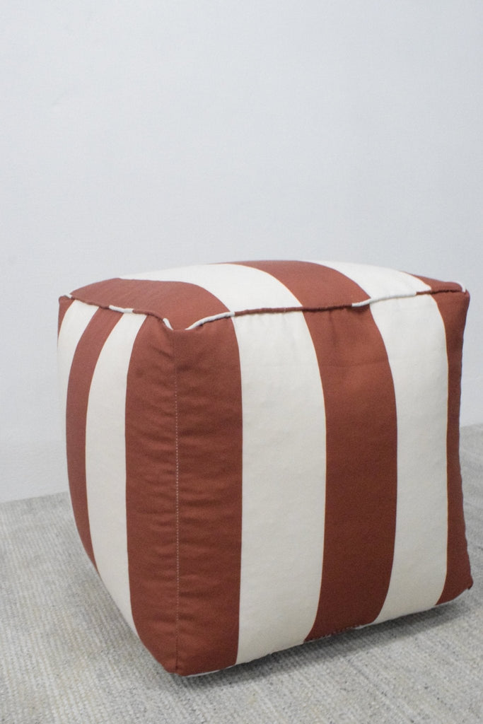 Outdoor Safe Terracotta Nautical Stripes Ottoman Pouf