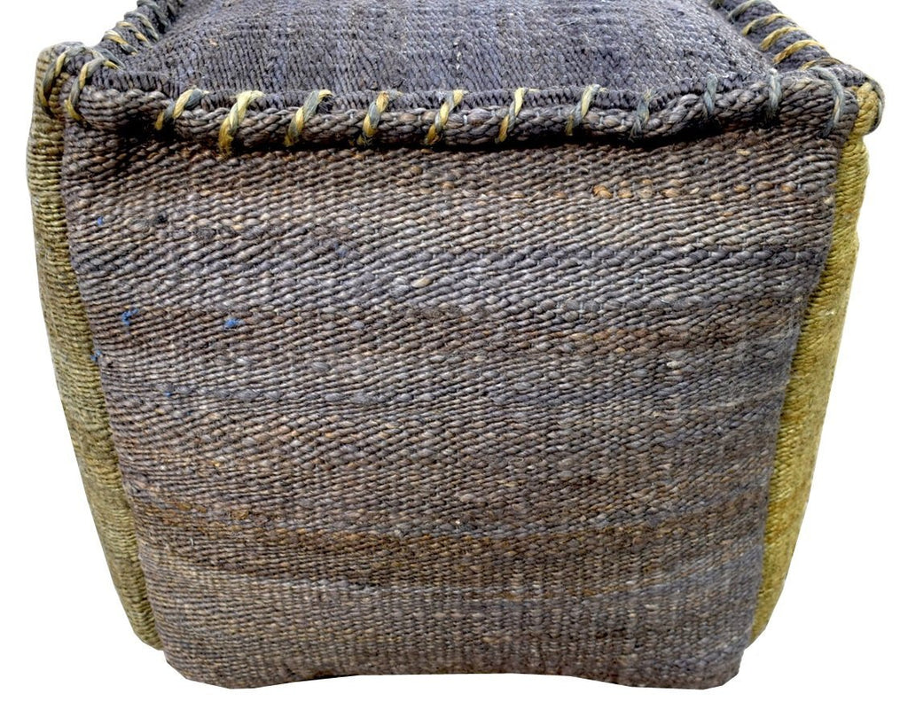Blue and Green Jute Hand Woven Square Pouf, Footstool, Ottoman, Side table, Soft Seat, Foot Rest, Boho Decor | TRD103