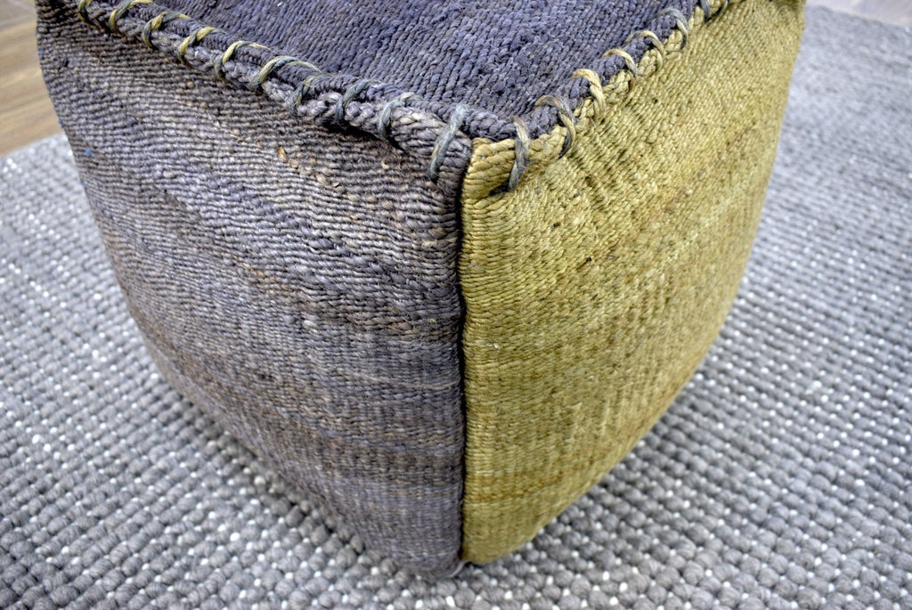 Blue and Green Jute Hand Woven Square Pouf, Footstool, Ottoman, Side table, Soft Seat, Foot Rest, Boho Decor | TRD103