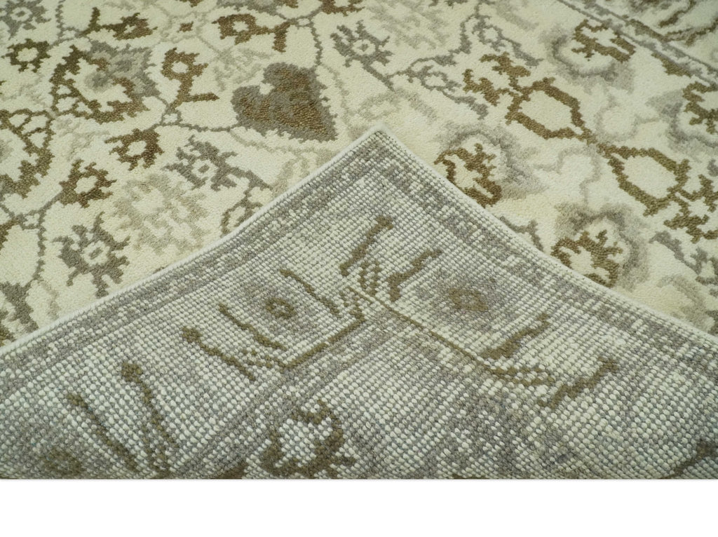 Ivory, Olive and Gray Traditional Hand Knotted Oriental Oushak 5x8 wool Area Rug