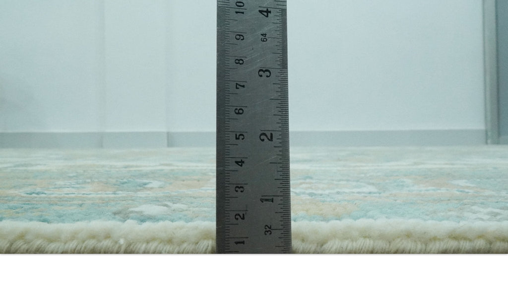 Ivory, Olive and Teal Hand Knotted Traditional Heriz 8x10 wool area rug