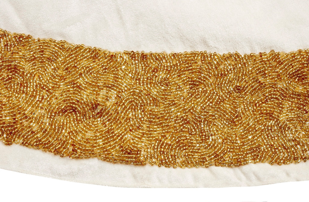 Ivory Velvet Christmas Tree Skirt Hand Beaded Gold Border - 60" Arcadia Home