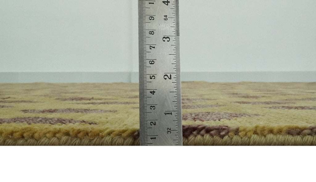 Leopard Design Mustard and Dark Plum Hand Knotted Custom Made wool area rug