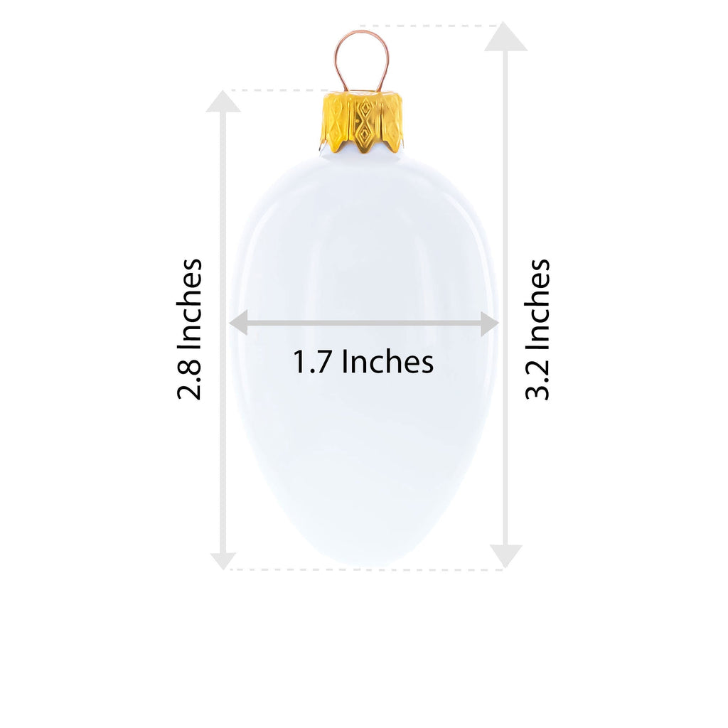 Frosted Blue with White Floral Pattern Mini Glass Egg Ornament 2.9 Inches