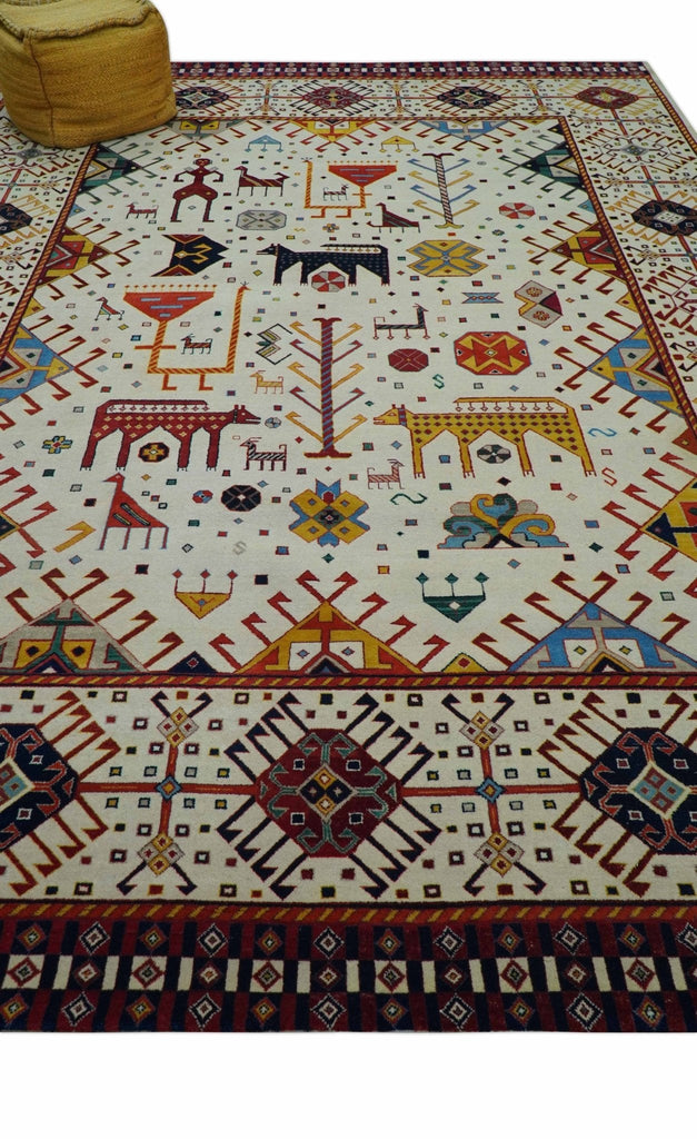 Lori Gabbeh Design Ivory 8x11.7 Hand Knotted wool Area Rug