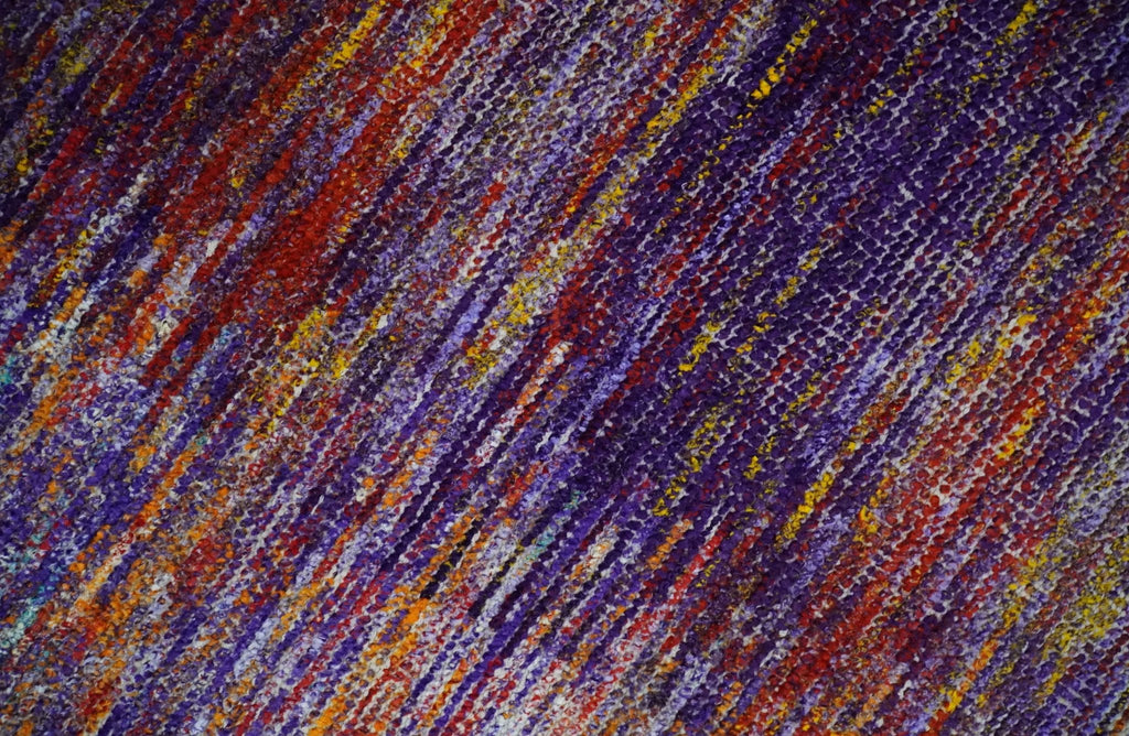Modern Abstract Vibrant Colorful Violet, Gold, Rust and Ivory Hand knotted Flat Woven 8x10 wool Area Rug