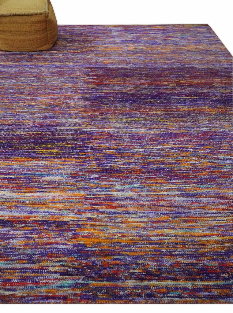 Modern Abstract Vibrant Colorful Violet, Gold, Rust and Ivory Hand knotted Flat Woven 8x10 wool Area Rug