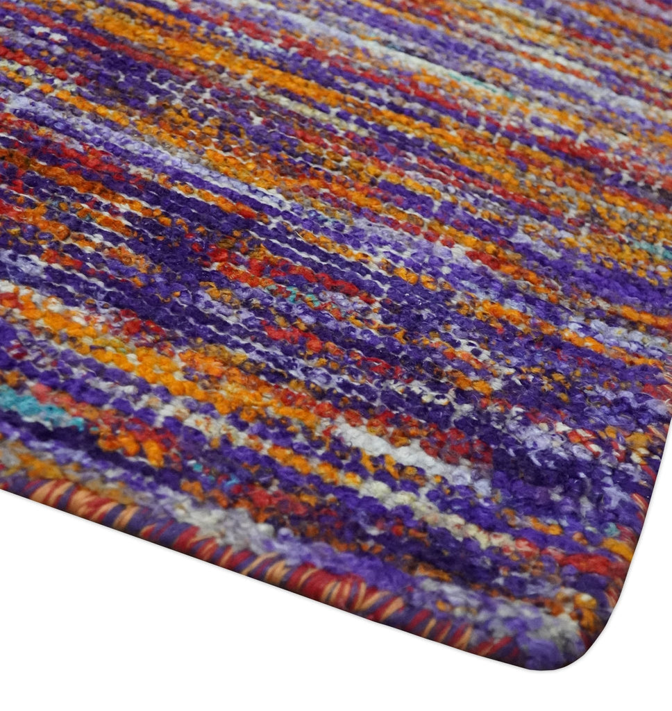 Modern Abstract Vibrant Colorful Violet, Gold, Rust and Ivory Hand knotted Flat Woven 8x10 wool Area Rug