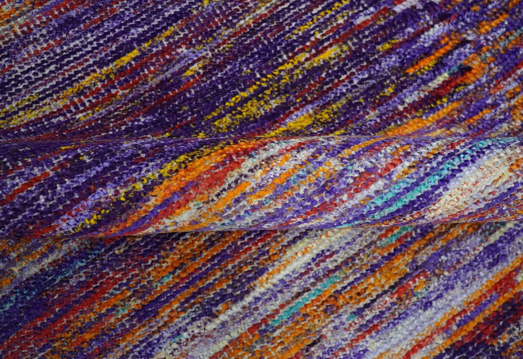 Modern Abstract Vibrant Colorful Violet, Gold, Rust and Ivory Hand knotted Flat Woven 8x10 wool Area Rug