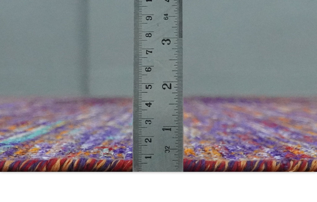 Modern Abstract Vibrant Colorful Violet, Gold, Rust and Ivory Hand knotted Flat Woven 8x10 wool Area Rug