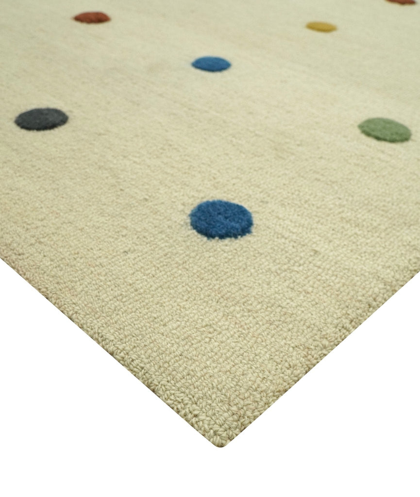 Modern Colorful Polka Dot Beige 8x10 Hand Tufted wool area rug