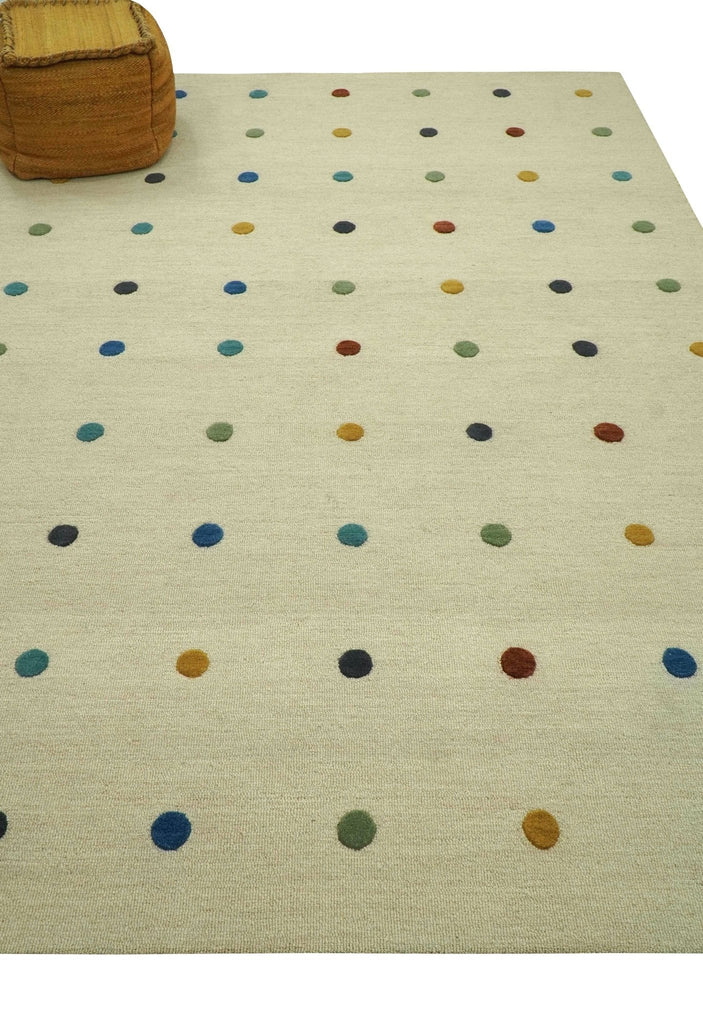 Modern Colorful Polka Dot Beige 8x10 Hand Tufted wool area rug