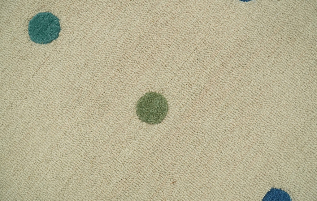 Modern Colorful Polka Dot Beige 8x10 Hand Tufted wool area rug