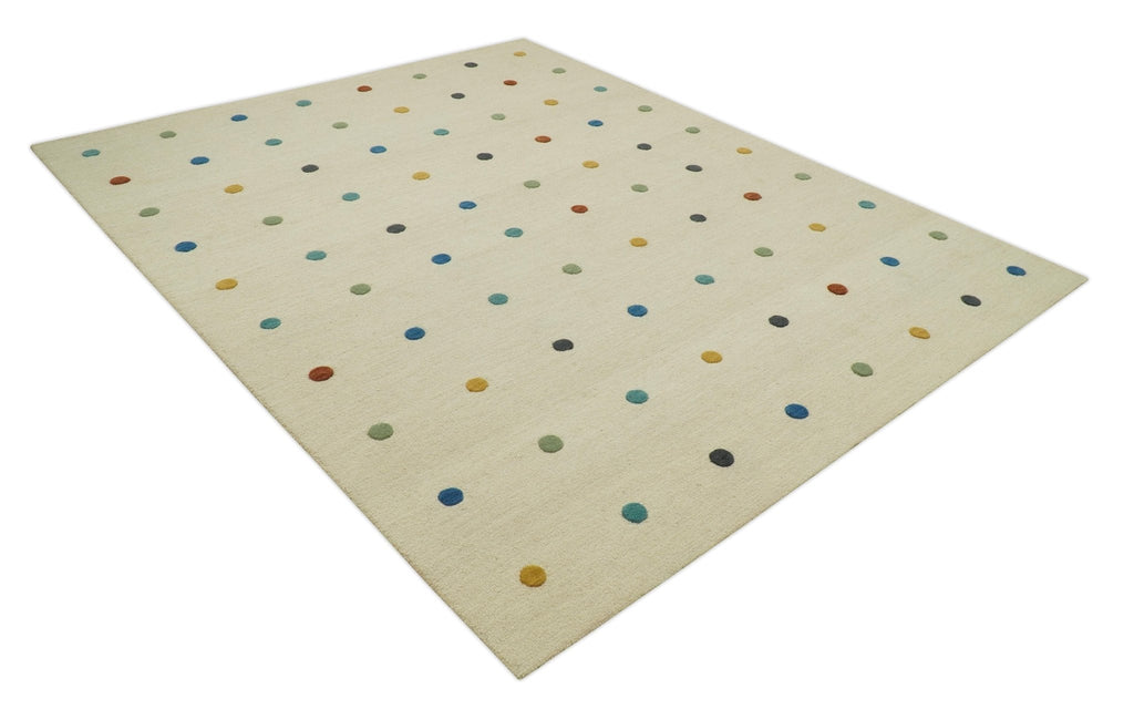 Modern Colorful Polka Dot Beige 8x10 Hand Tufted wool area rug