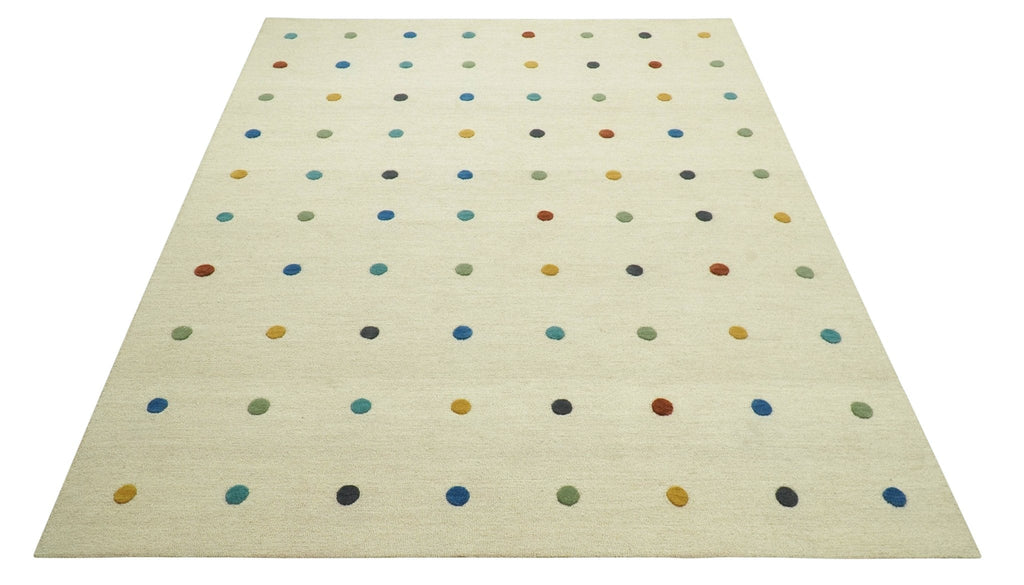 Modern Colorful Polka Dot Beige 8x10 Hand Tufted wool area rug