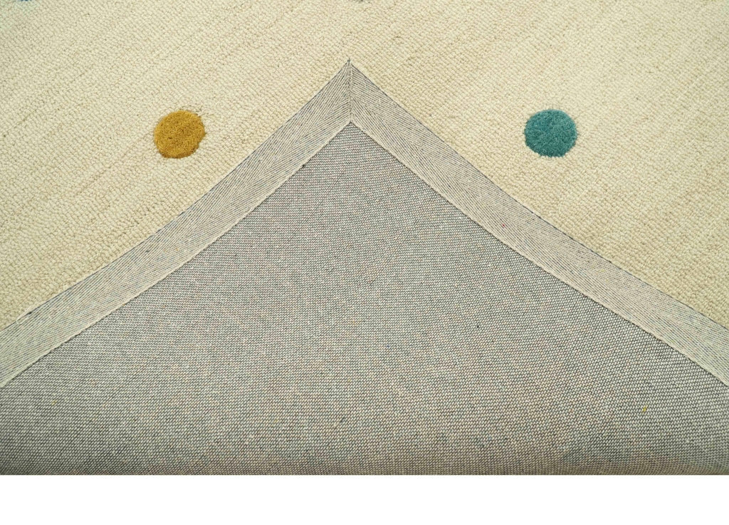 Modern Colorful Polka Dot Beige 8x10 Hand Tufted wool area rug