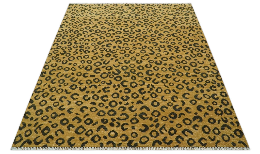 Modern leopard Design 8x10 Hand knotted Golden-Brown and Charcoal wool area rug